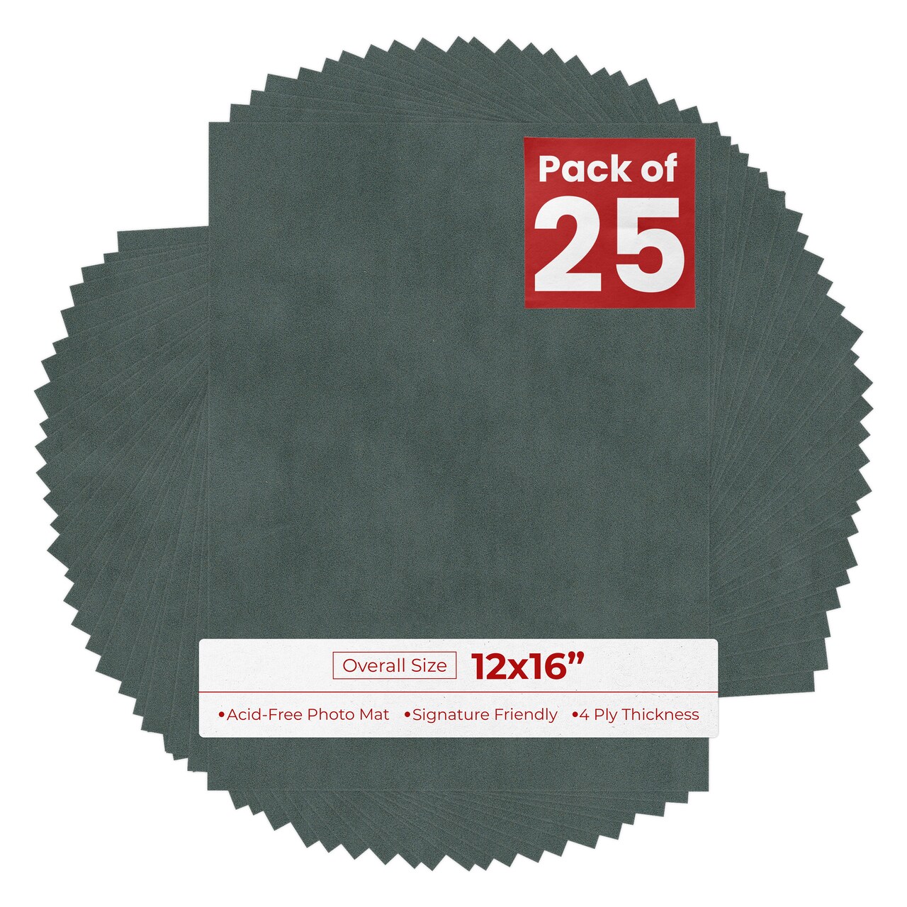 Dark Grey Suede 12x16 Uncut Mat Board - Blank Sheets, No Opening